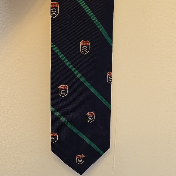 Ralph Laure Black and Green Striped/Crested Tie - Picture 1 of 3